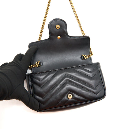 GUCCI GG MARMONT SUPER MINI LEATHER BAG IN BLACK