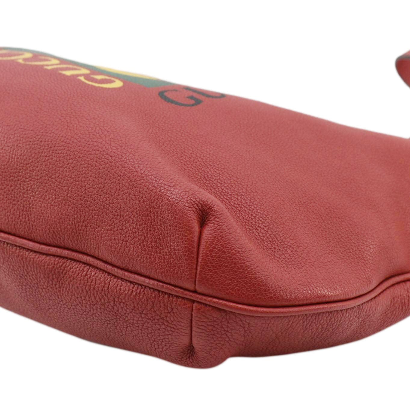 GUCCI Half Moon Logo Calfskin Leather Hobo Shoulder Bag Red 523588
