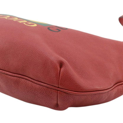 GUCCI Half Moon Logo Calfskin Leather Hobo Shoulder Bag Red 523588
