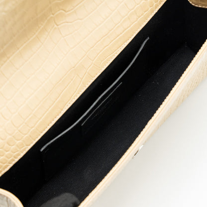 Saint Laurent Kate Clutch Croc Embossed Leather Beige SHW