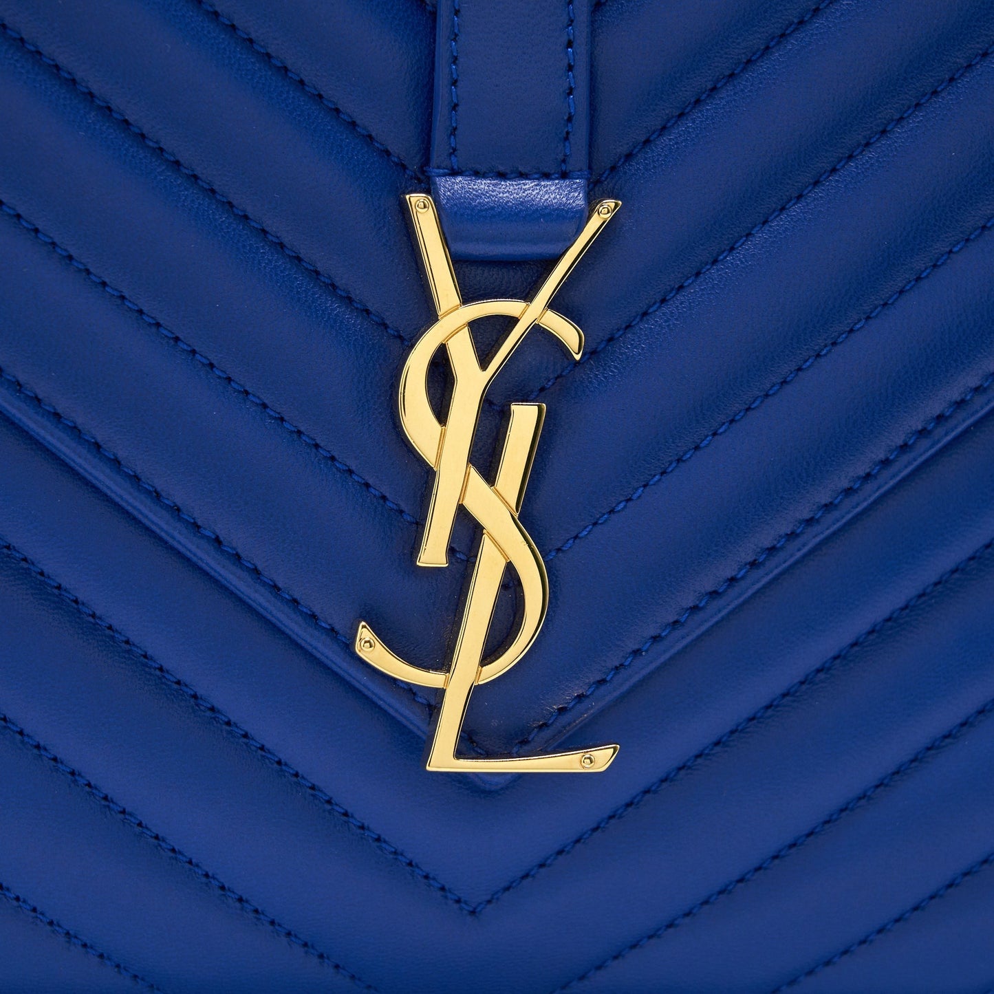 Saint Laurent / YSL Chevron Monogram Flap Bag Blue GHW