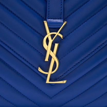 Saint Laurent / YSL Chevron Monogram Flap Bag Blue GHW
