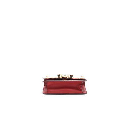 Gucci Bow and Pearl Leather Chain Shoulder Bag Red