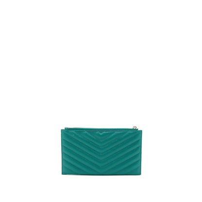 Saint Laurent Cassandra Matelasse Zipped Pouch Grained Calfskin Green SHW