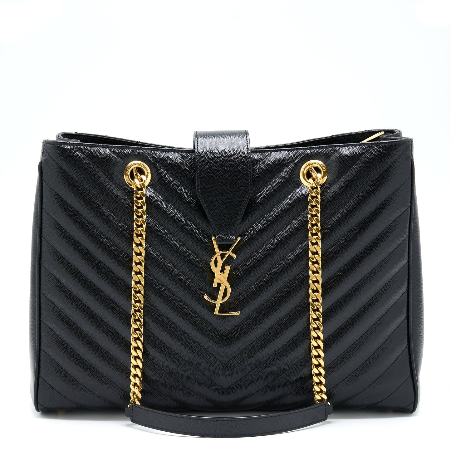 Saint Laurent/YSL Chevron Tote Bag Black GHW