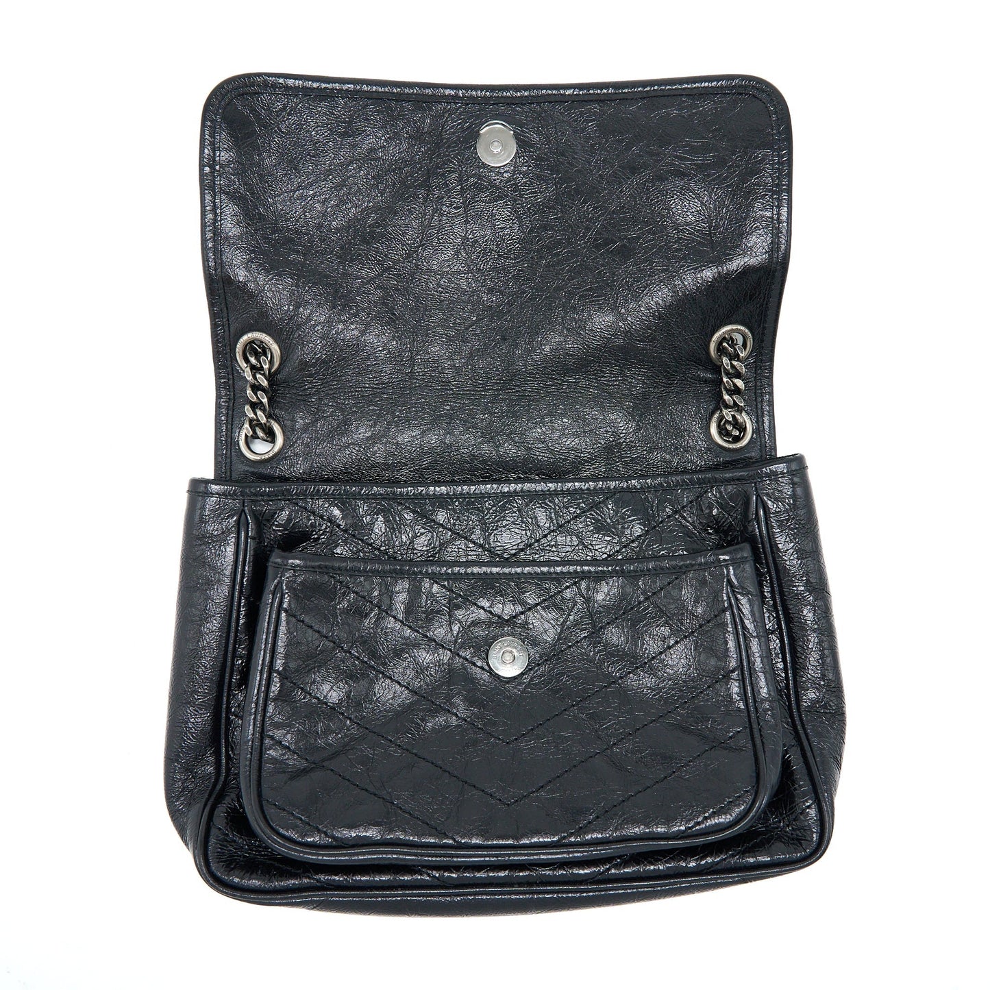 Saint Laurent Niki Aged Calfskin Black With Black And Ruthenium Hardware
