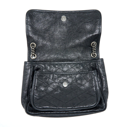 Saint Laurent Niki Aged Calfskin Black With Black And Ruthenium Hardware
