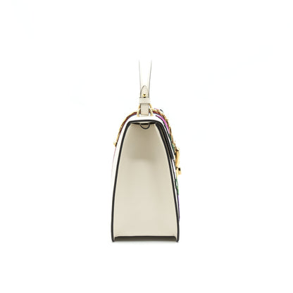 Gucci Sylvie Top Handle Embroidered Medium Tote Bag White