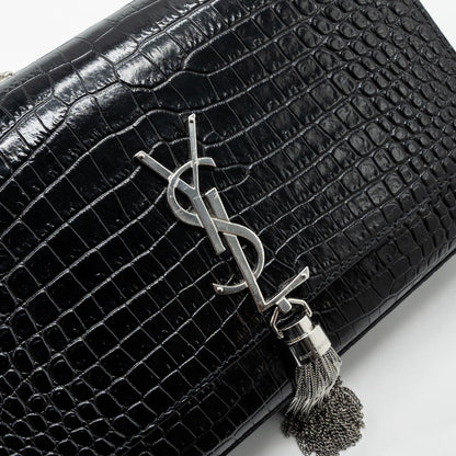 Saint Laurent/YSL Kate Tassel Croc-embossed calfskin Black SH