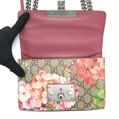 Gucci Padlock Chain Crossbody Bag Flower Print GG Supreme Canvas SHW