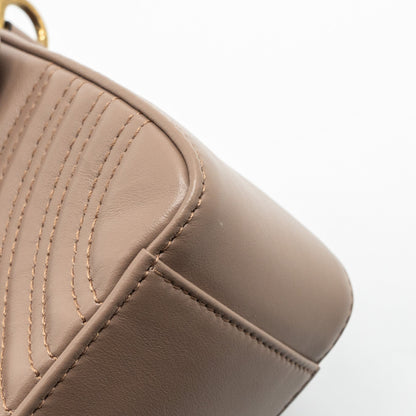 Gucci GG Marmont Mini Top Handle Bag Leather Dark Beige