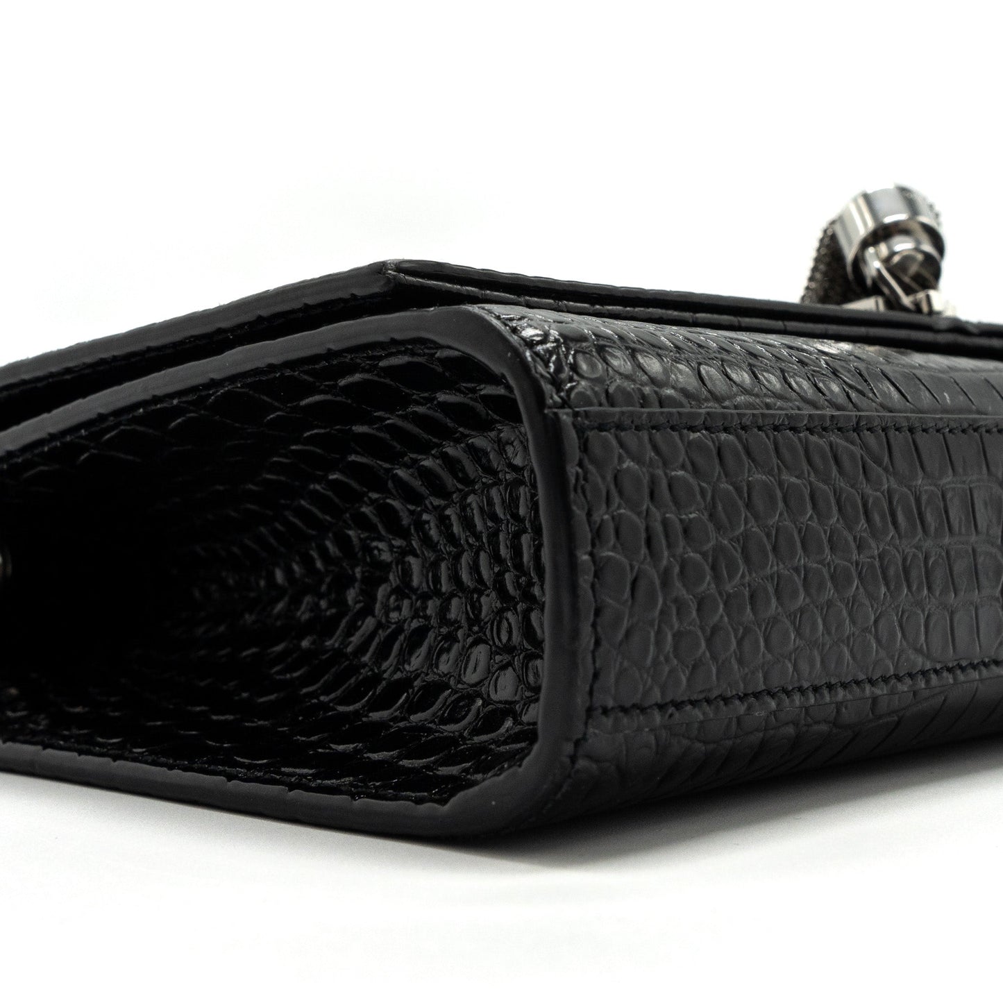 Saint Laurent/YSL Kate Tassel Croc-embossed calfskin Black SH