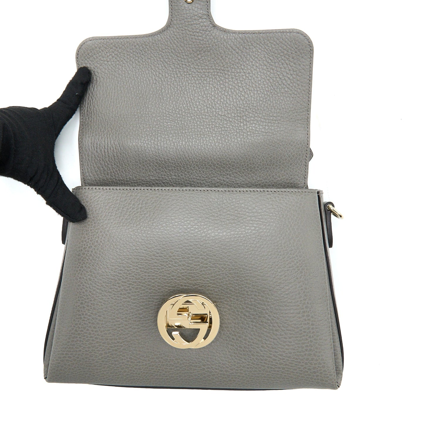 Gucci GG Top Handle Bag Caflskin Grey L