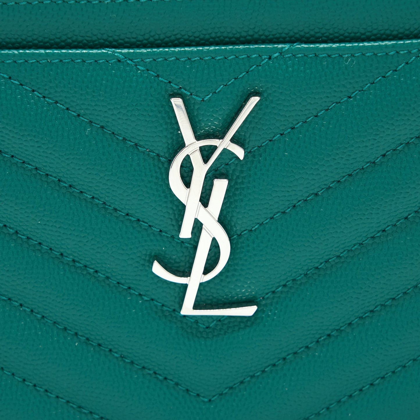 Saint Laurent Cassandra Matelasse Zipped Pouch Grained Calfskin Green SHW