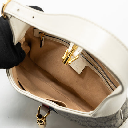 Gucci Jackie 1961 small shoulder bag GG supreme canvas / calfskin white multicolour