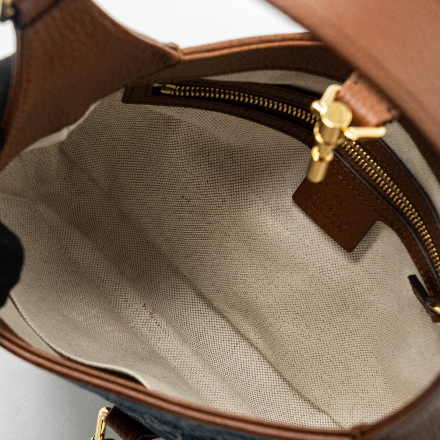 Gucci Jackie 1961 small shoulder bag denim / calfskin blue/ brown