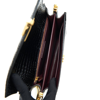 Saint Laurent Cassandra Monogram Clasp Bag Croc-Embossed Calfskin Black GHW