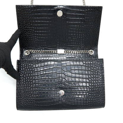 Saint Laurent Kate with Tassel Chain Bag Croc Embossed Calfskin Black SHW