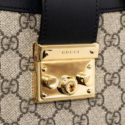 Gucci small GG padlock shoulder bag GG supreme canvas black
