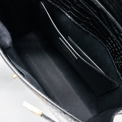 Saint laurent Manhattan shoulder bag croc-embossed calfskin black GHW