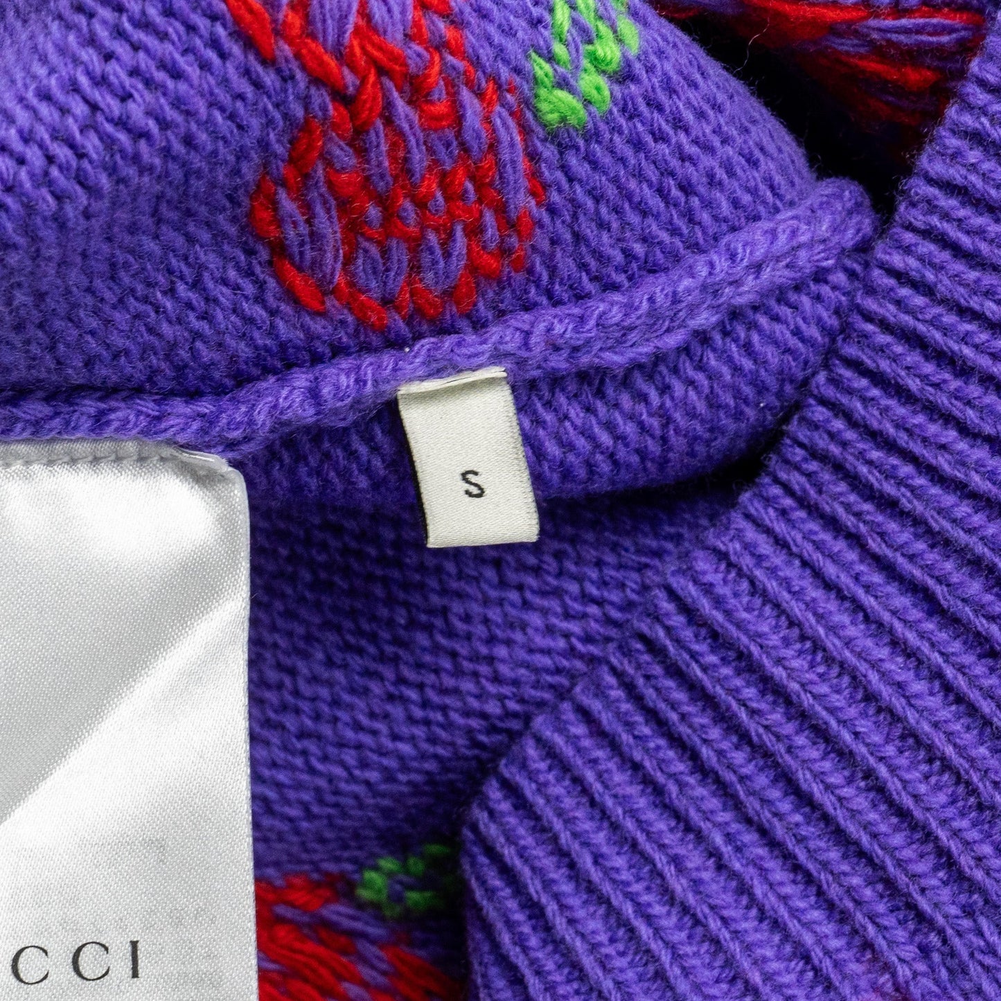 Gucci Size S GG Cherry Intarsia Knit Cardigan Wool Purple