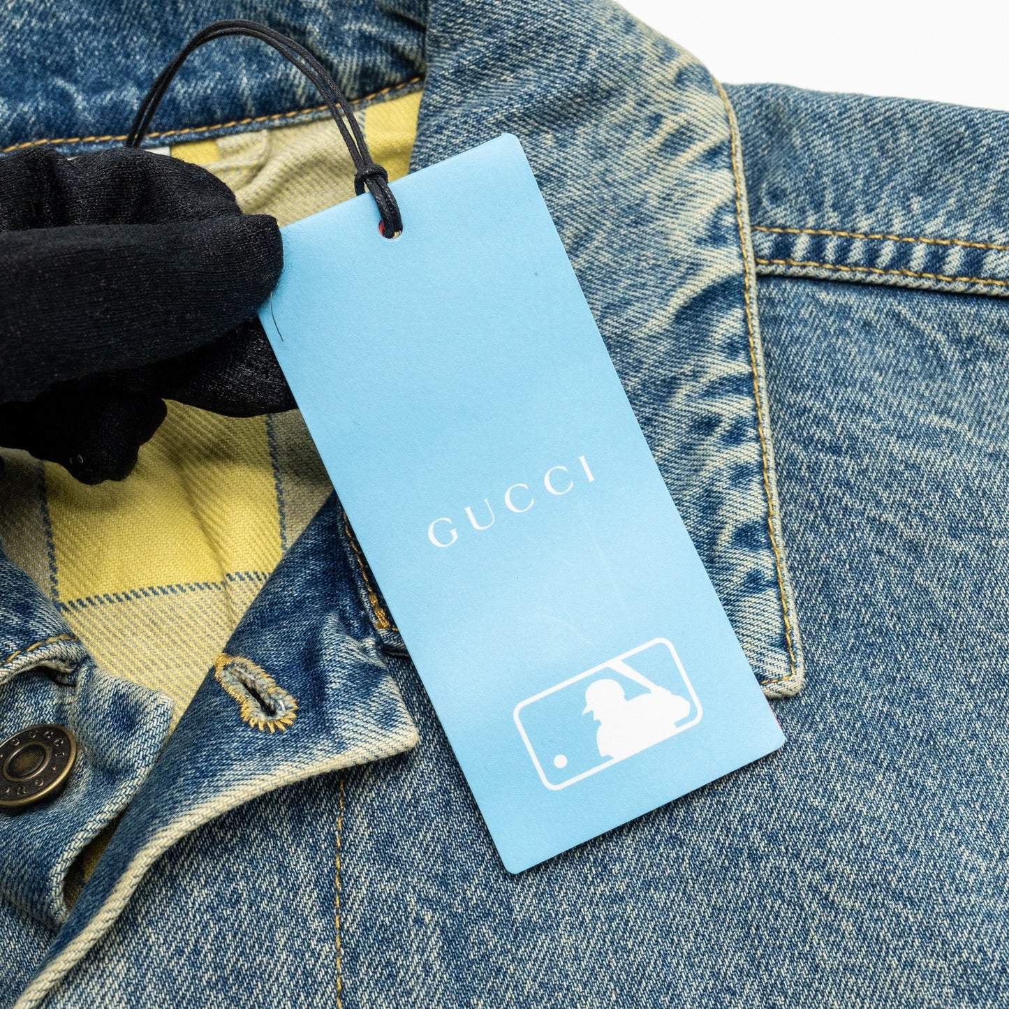 Gucci Size 46 Embroidered NY Logo Limited Edition Denim Jacket Cotton Blue