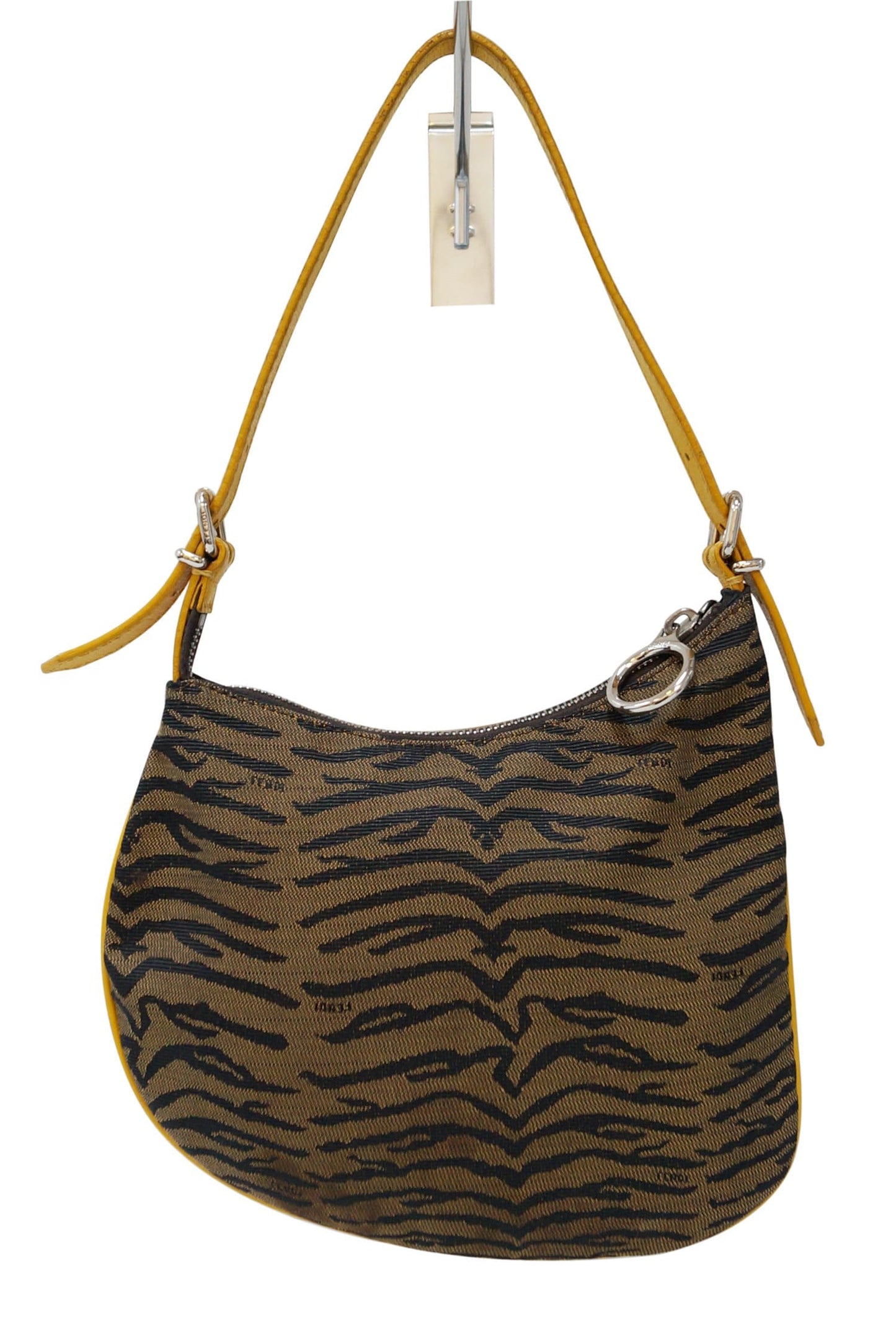 FENDI Canvas Zebra Print Oyster Hobo Bag