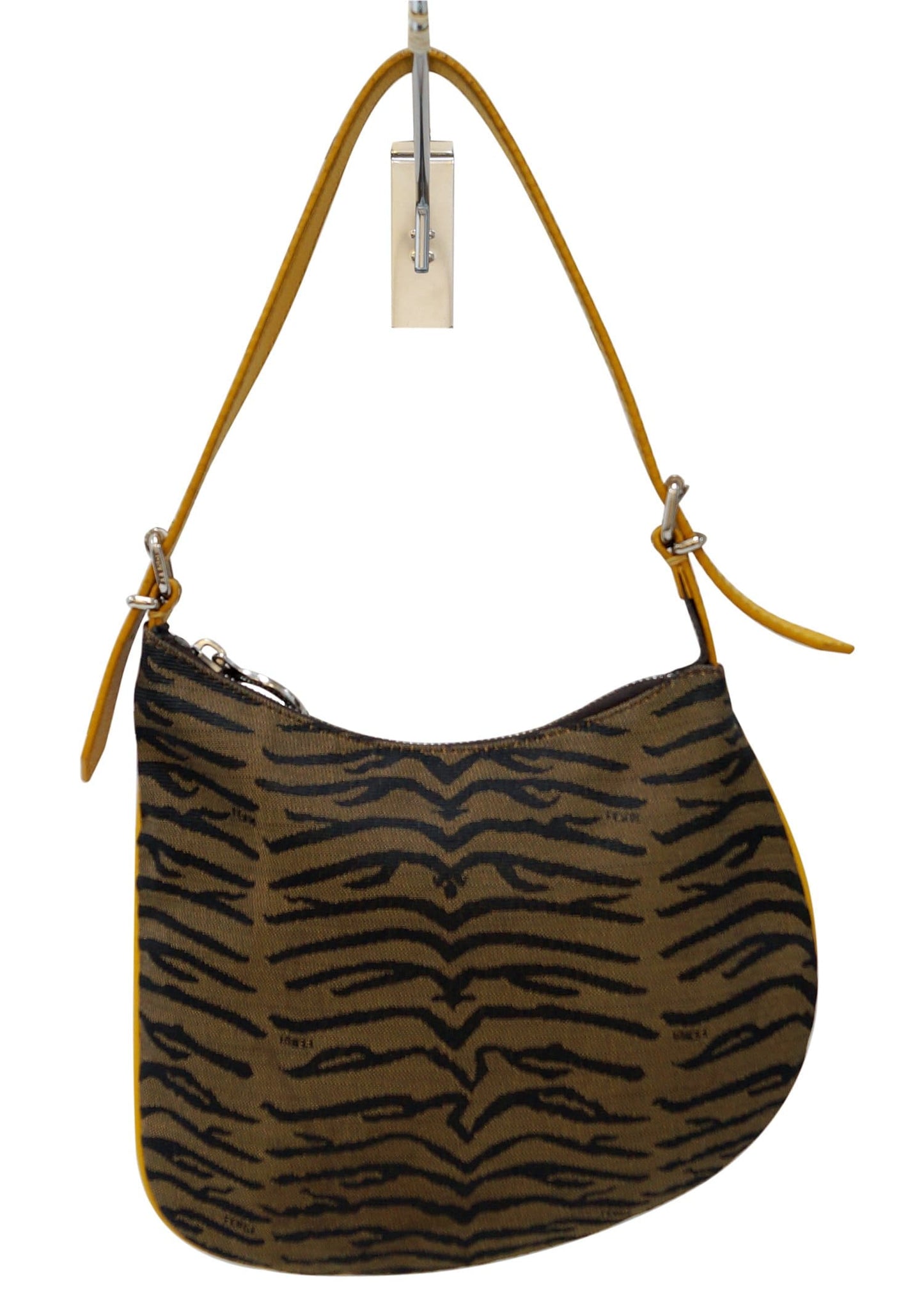 FENDI Canvas Zebra Print Oyster Hobo Bag