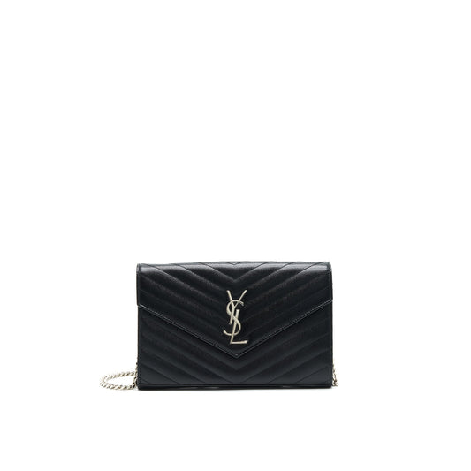 Saint Laurent Envelope Monogram Wallet on Chain in SHW
