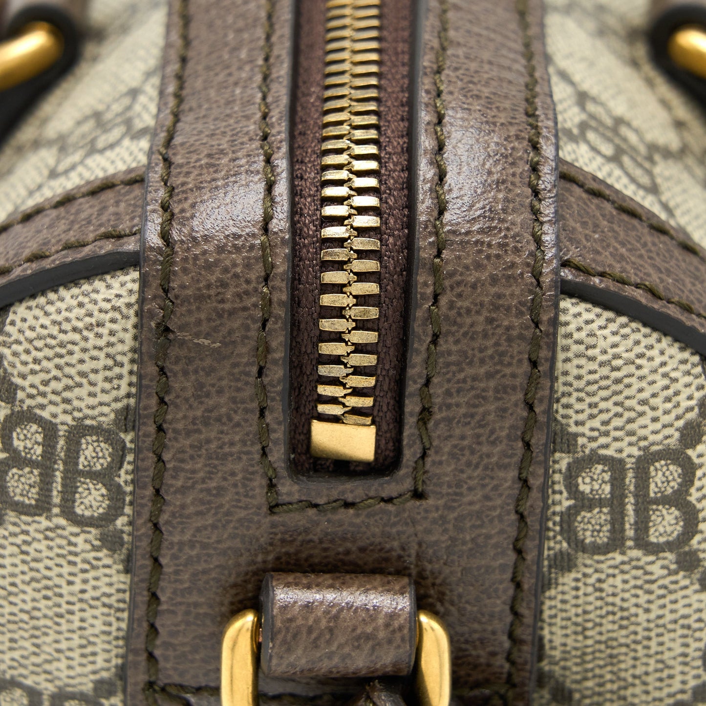 Balenciaga X Gucci Bowling Bag Canvas/Leather Brown Brushed