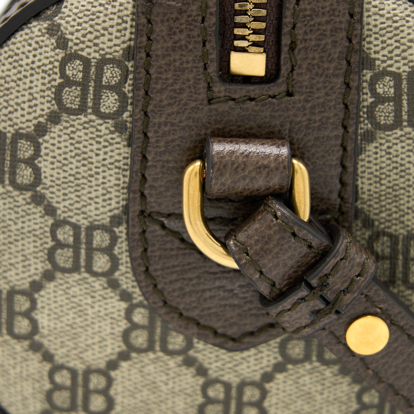 Balenciaga X Gucci Bowling Bag Canvas/Leather Brown Brushed