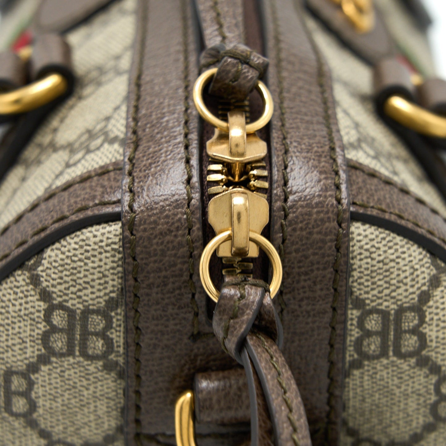 Balenciaga X Gucci Bowling Bag Canvas/Leather Brown Brushed