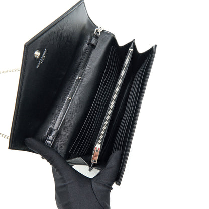 Saint Laurent Envelope Monogram Wallet on Chain in SHW