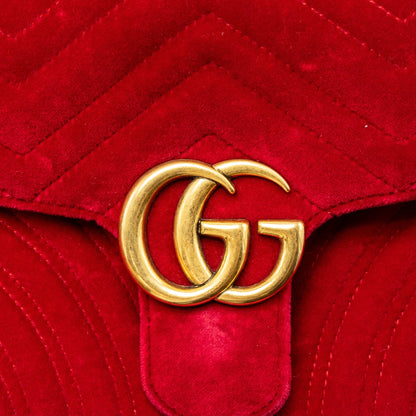 Gucci Small GG Marmont Bag Velvet Red Brushed