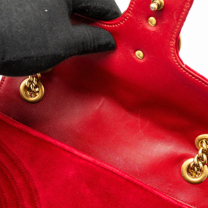 Gucci Small GG Marmont Bag Velvet Red Brushed