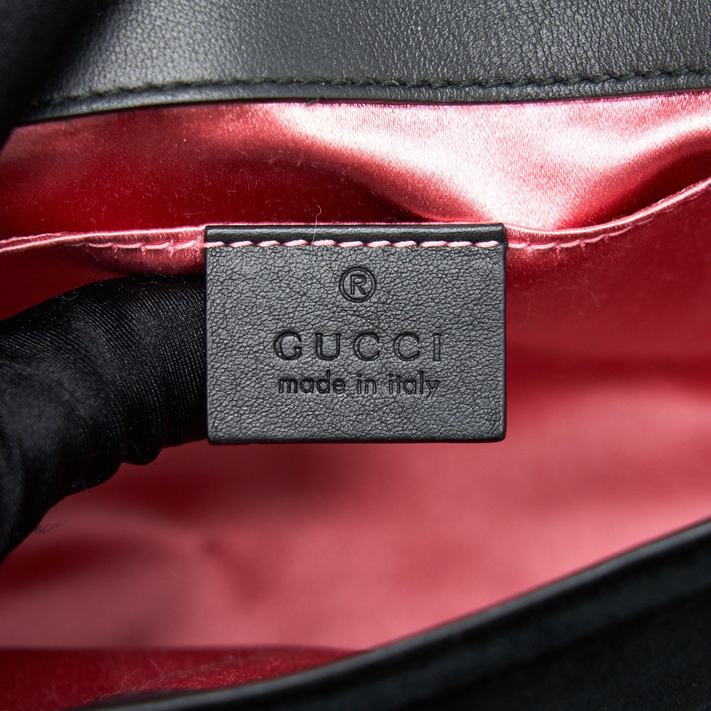 GUCCI VELVET MINI GG MARMONT BAG BLACK