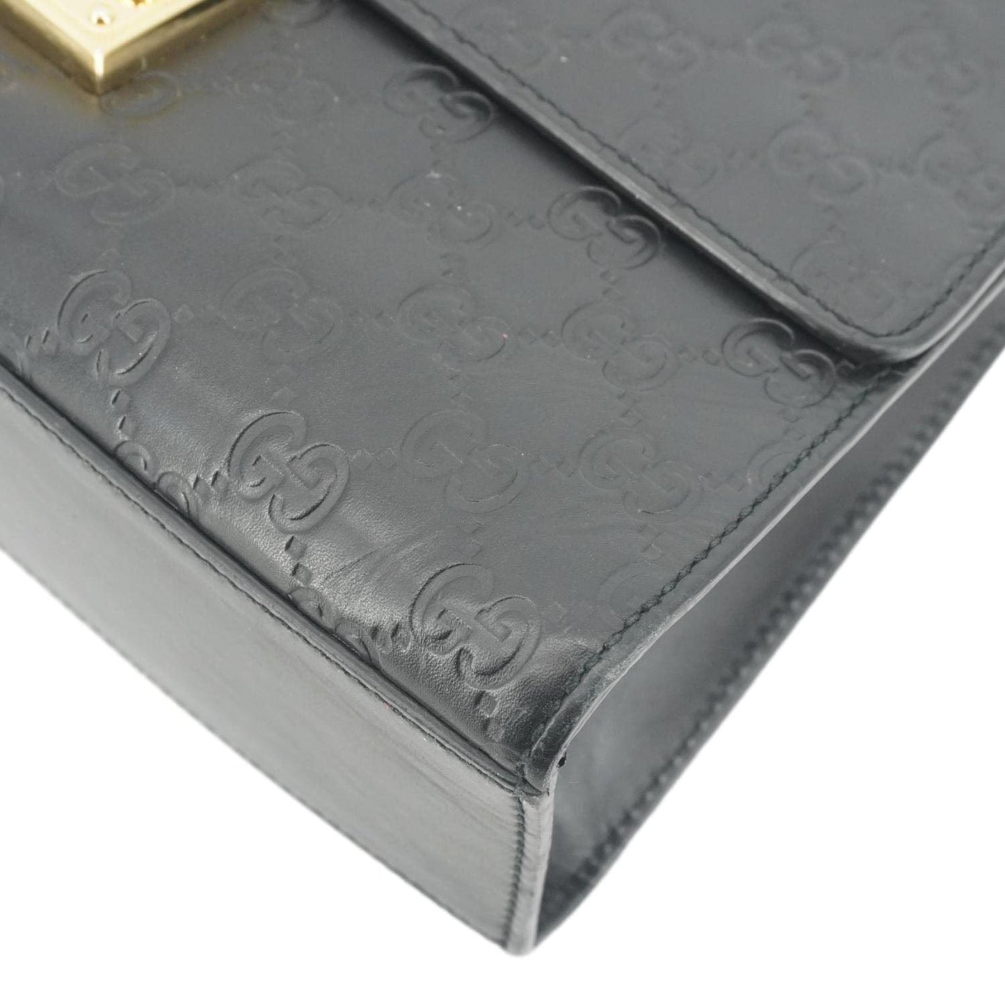 GUCCI Padlock Medium Leather Chain Shoulder Bag Black 409486