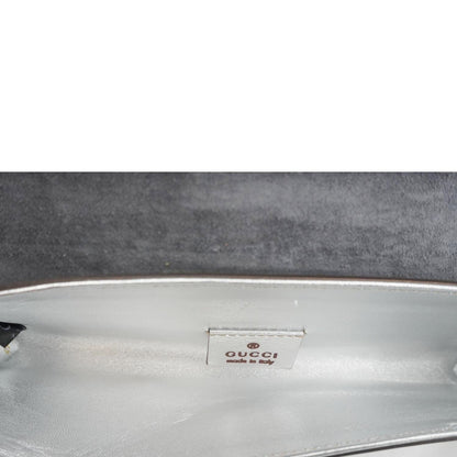 GUCCI Mirror Metallic Patent Leather Clutch Silver