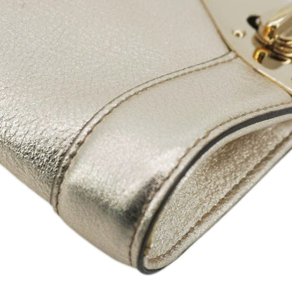 GUCCI Britt Metallic Calfskin Leather Clutch Gold