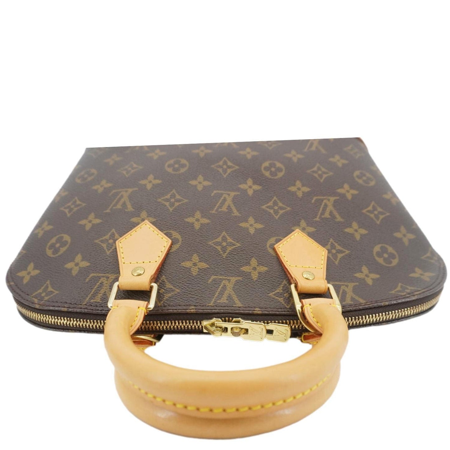 LOUIS VUITTON Alma Monogram Canvas Satchel Bag Brown