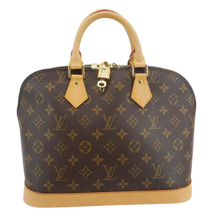 LOUIS VUITTON Alma Monogram Canvas Satchel Bag Brown
