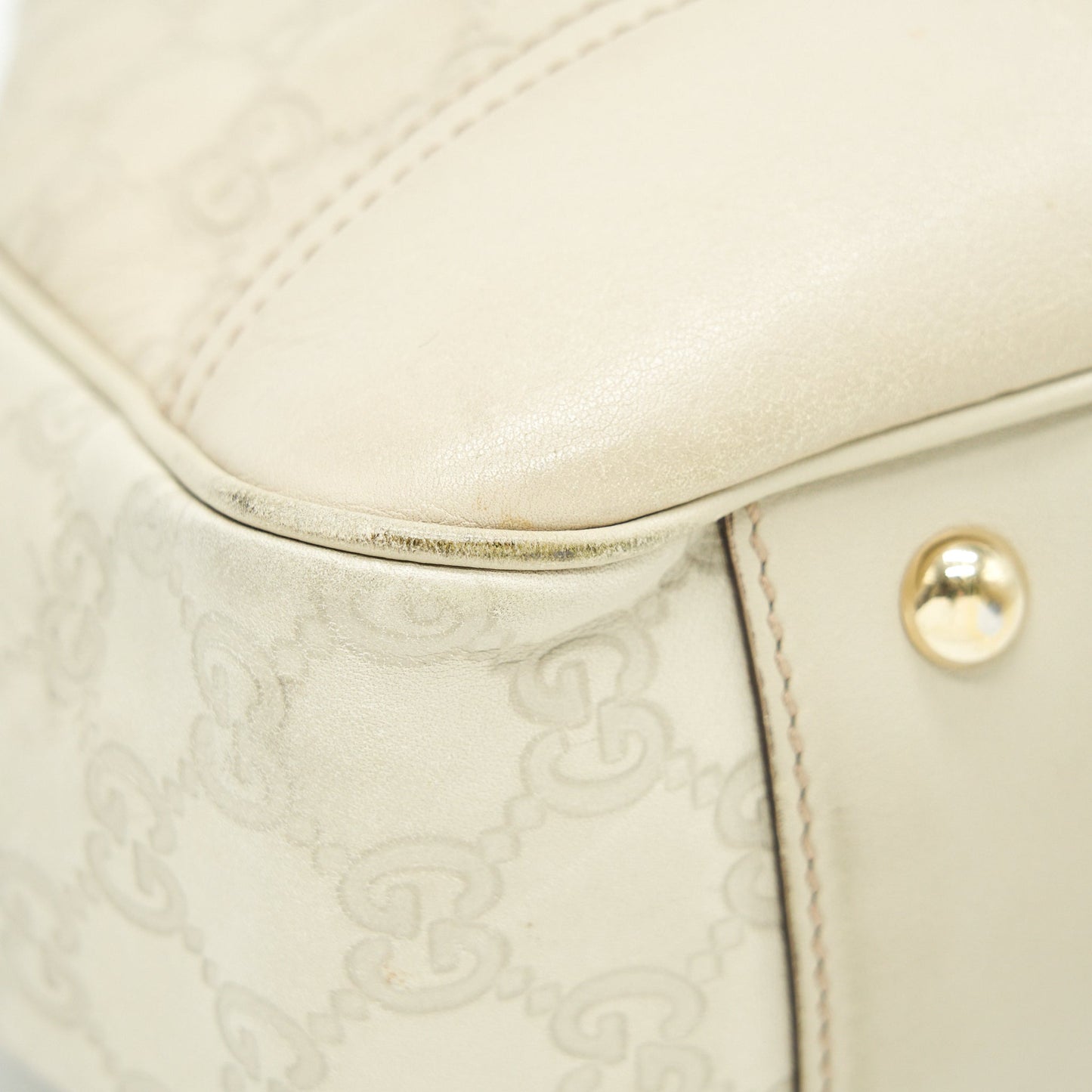 Gucci Monogram Leather Shopping Tote Bag Creamy Beige