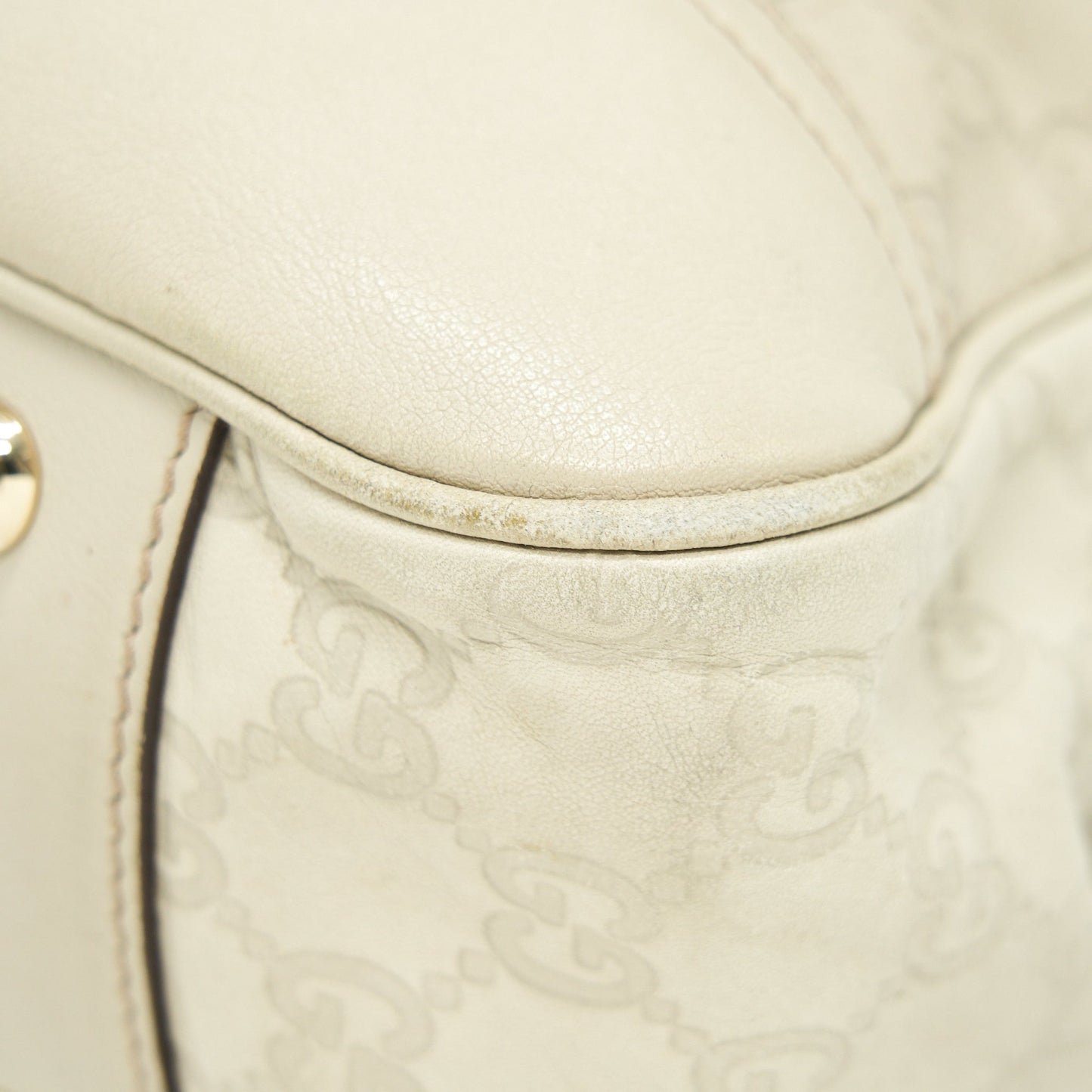 Gucci Monogram Leather Shopping Tote Bag Creamy Beige