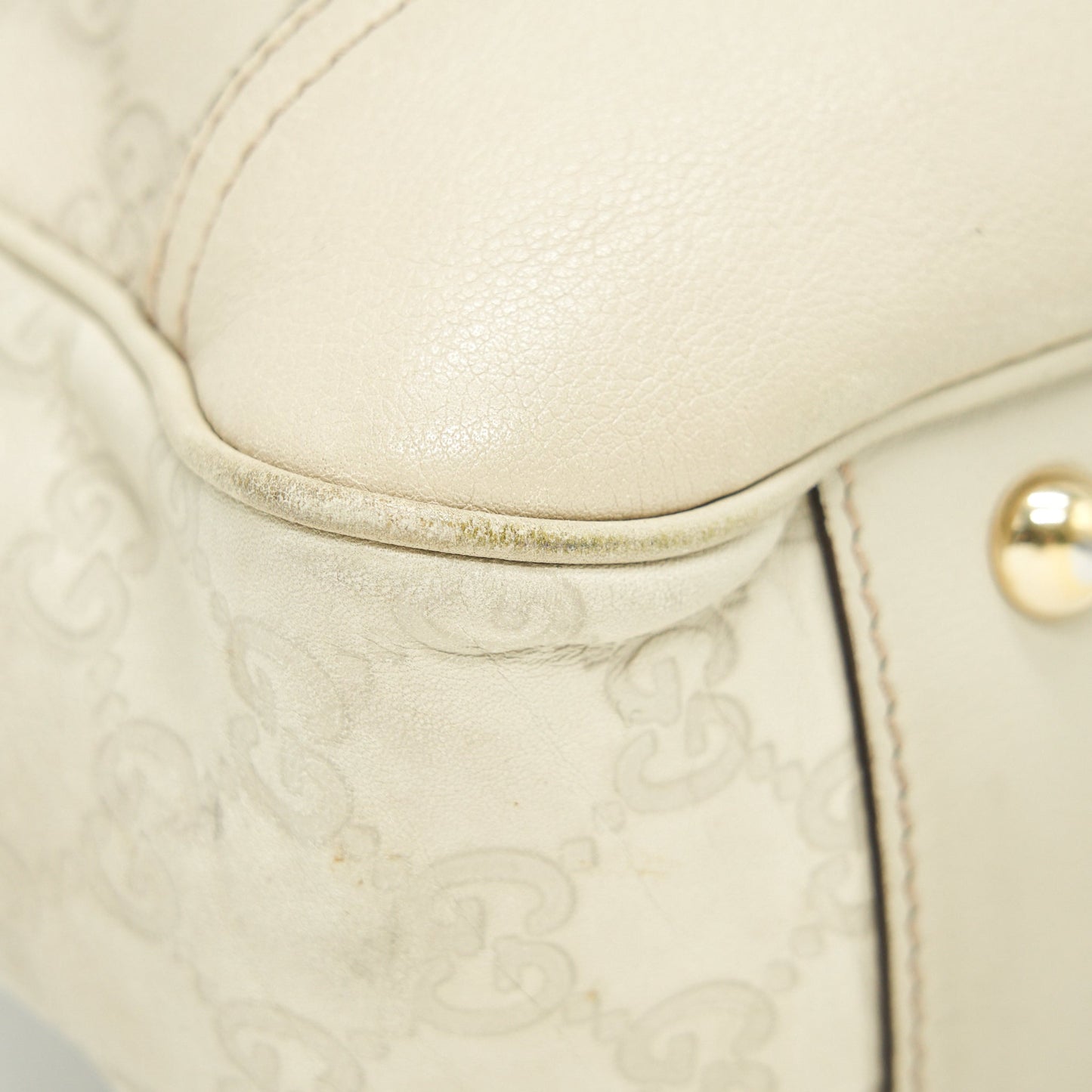 Gucci Monogram Leather Shopping Tote Bag Creamy Beige