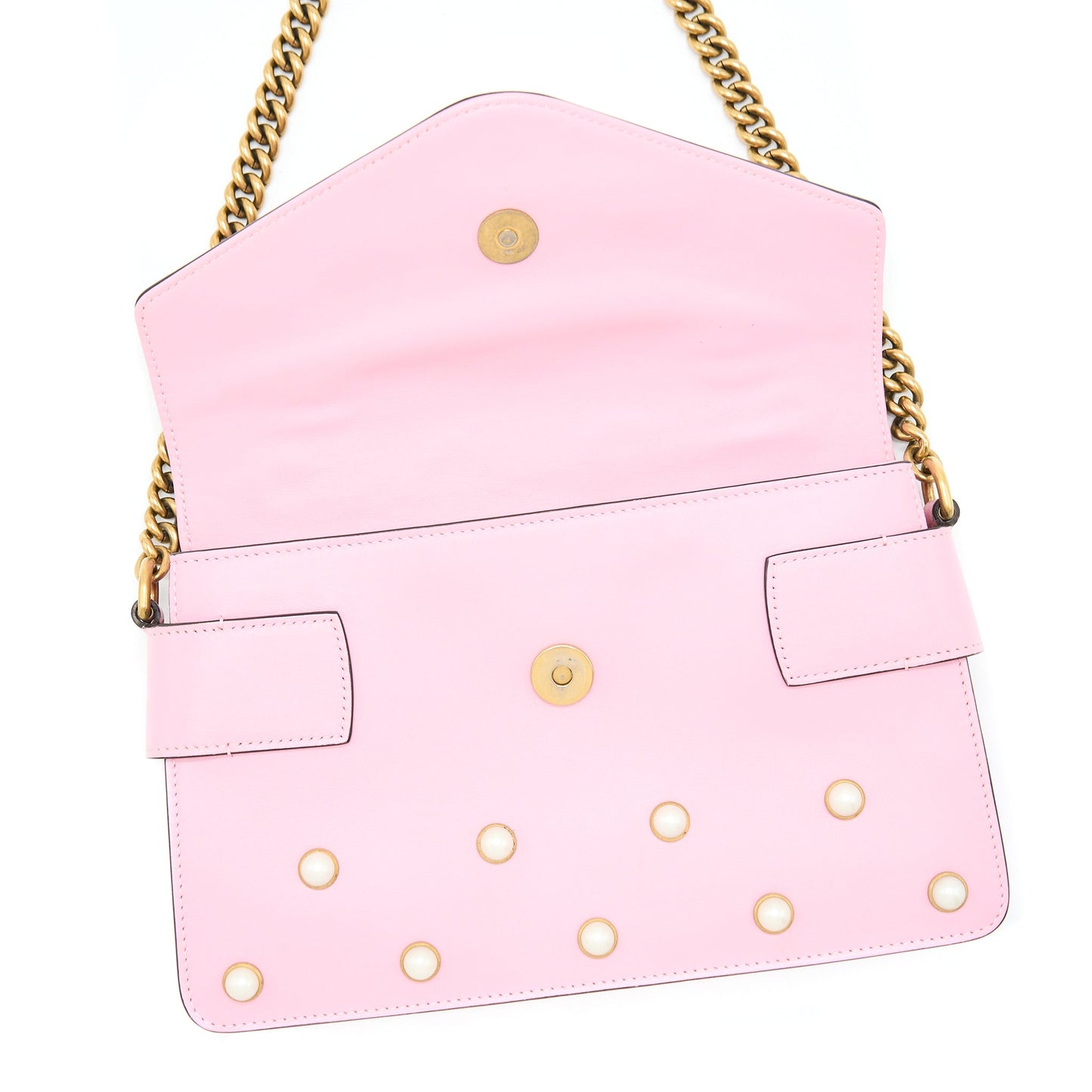 Gucci Pearl Studded Mini Broadway Bee Shoulder Bag Pink