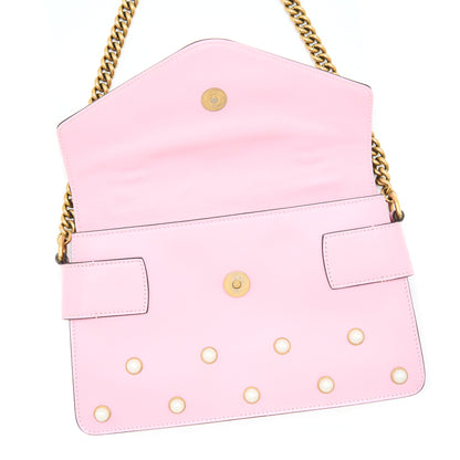 Gucci Pearl Studded Mini Broadway Bee Shoulder Bag Pink