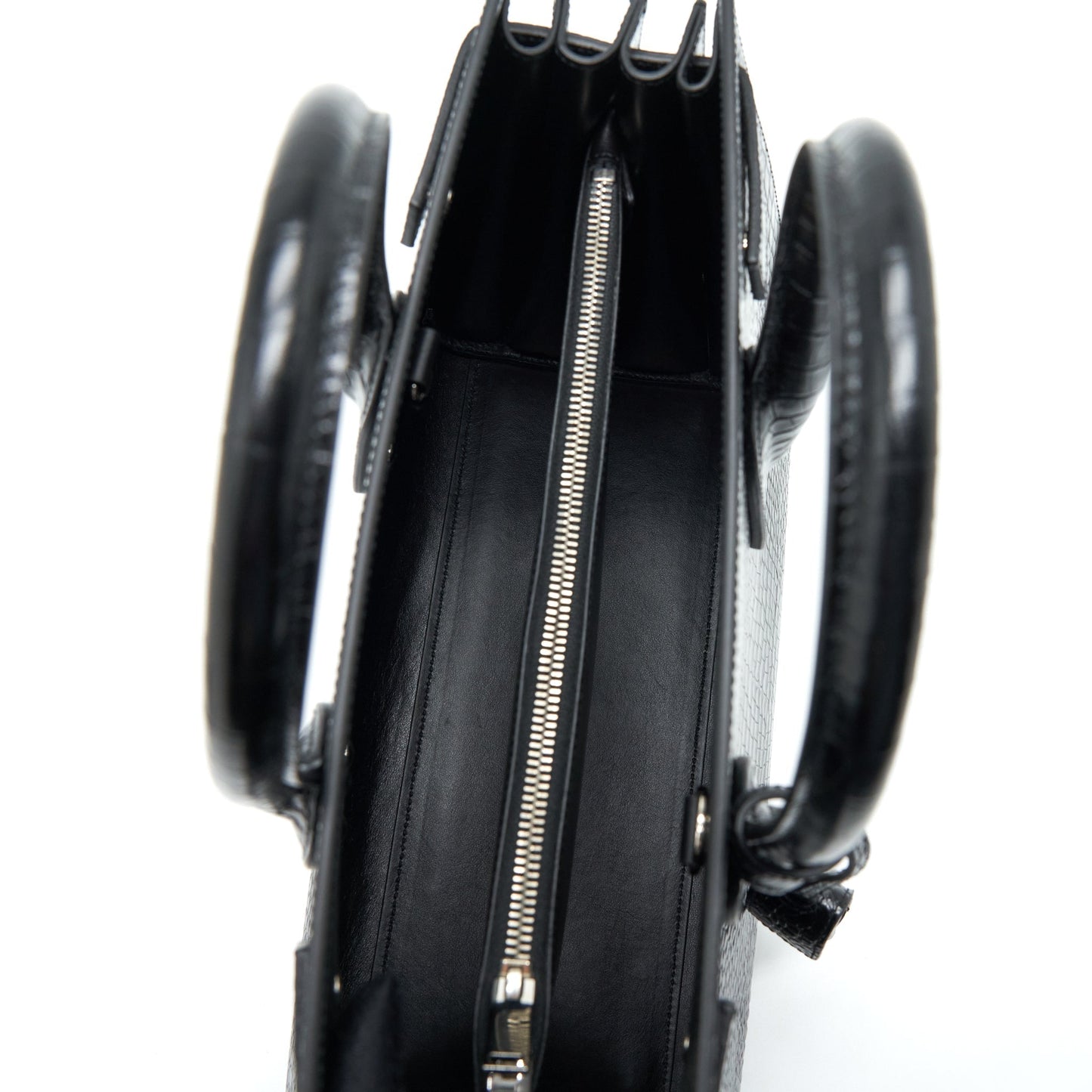 Saint Laurent/ YSL Sac De Jour Crocodile Embossed Black SHW