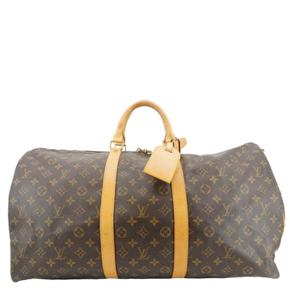 LOUIS VUITTON Keepall 55 Bandouliere Monogram Canvas Travel Bag Brown