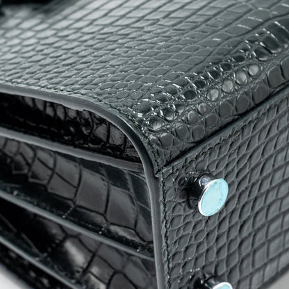Saint Laurent/YSL Sac de Jour Nano Croc-embossed Calfskin Dark Green SHW