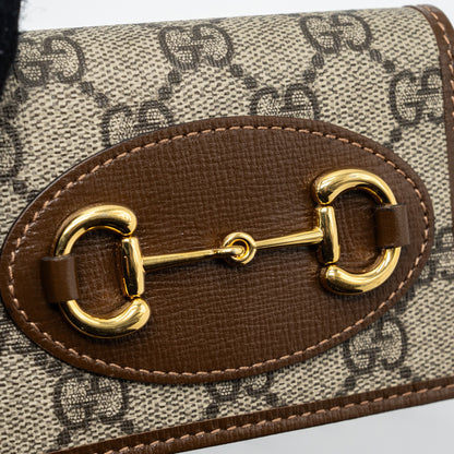 Gucci Horsebit 1955 Card Case Wallet GG Supreme Canvas/ Calfskin Brown